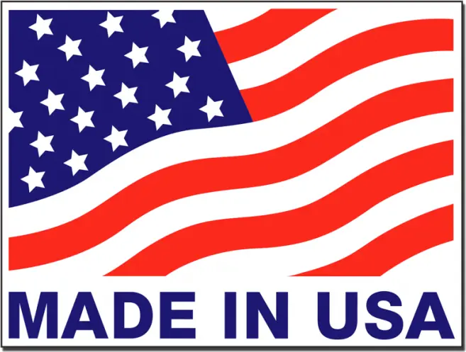 A made in usa flag sticker with the american flag on it.