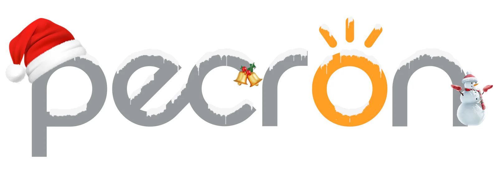 Christmas-themed Pecron logo with decorations.