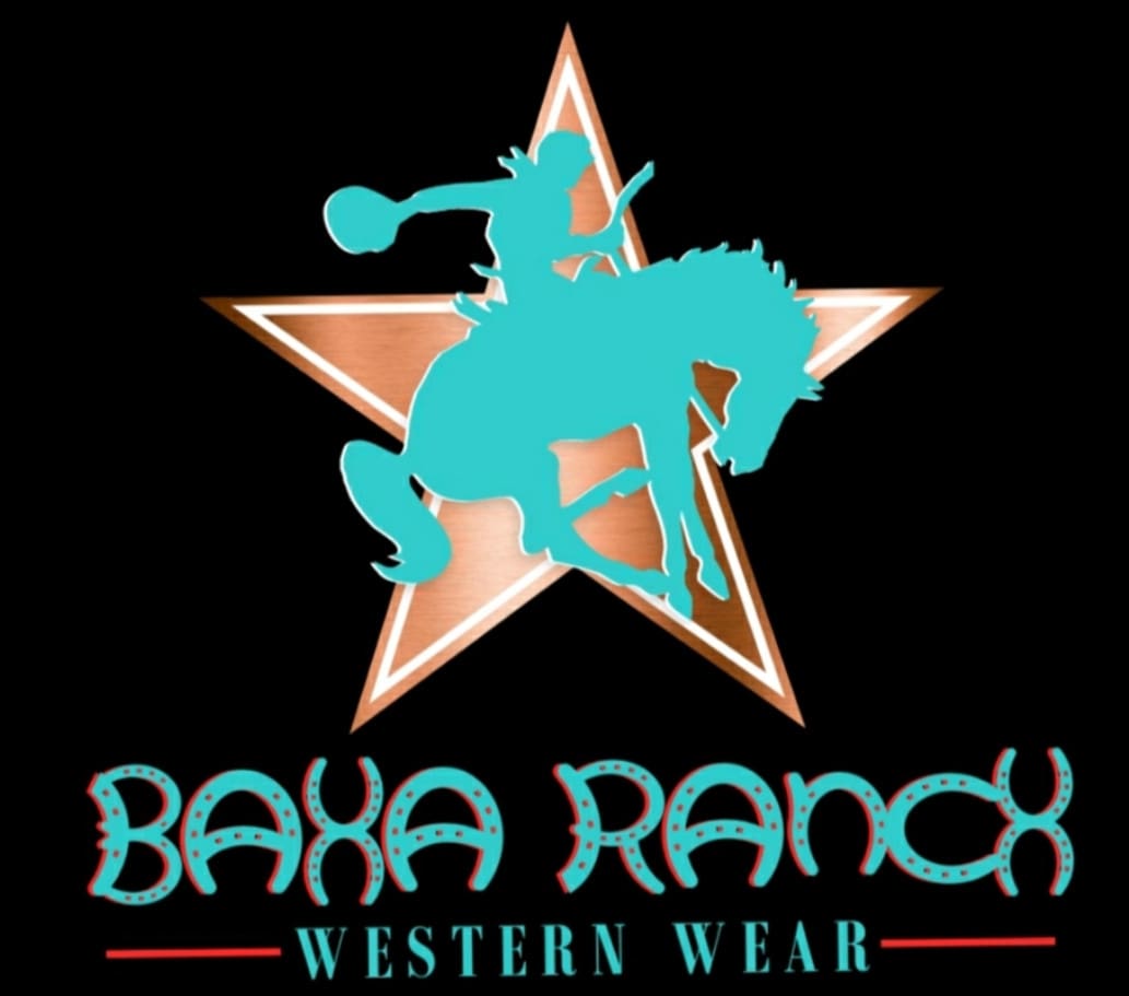 Cowboy silhouette with star, Baxa Ranch logo.