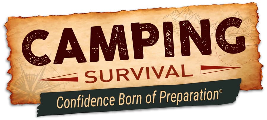 Camping Survival logo with motivational text.