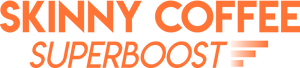 Skinny Coffee Superboost logo on black background.