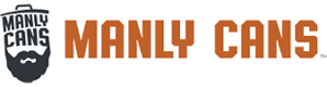 Manly Cans logo with beard graphic.