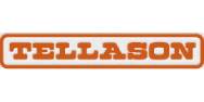 Tellason logo with orange text and border.