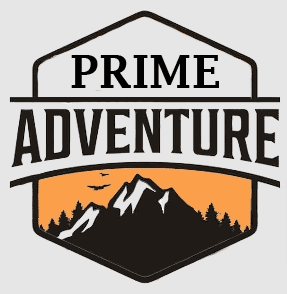 Prime Adventure logo with mountain silhouette.