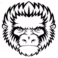 Stylized black and white gorilla face.