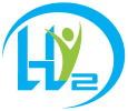 Blue and green logo with stylized figure.